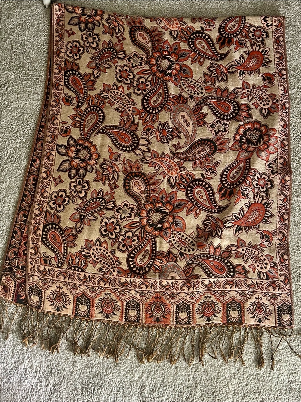 Paisley Floral Woven Shawl Scarf in Peach and Black